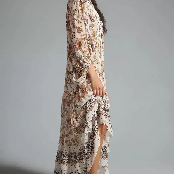 Floral Bohemian Maxi Dress - Cream and Brown - Picture 3 of 8